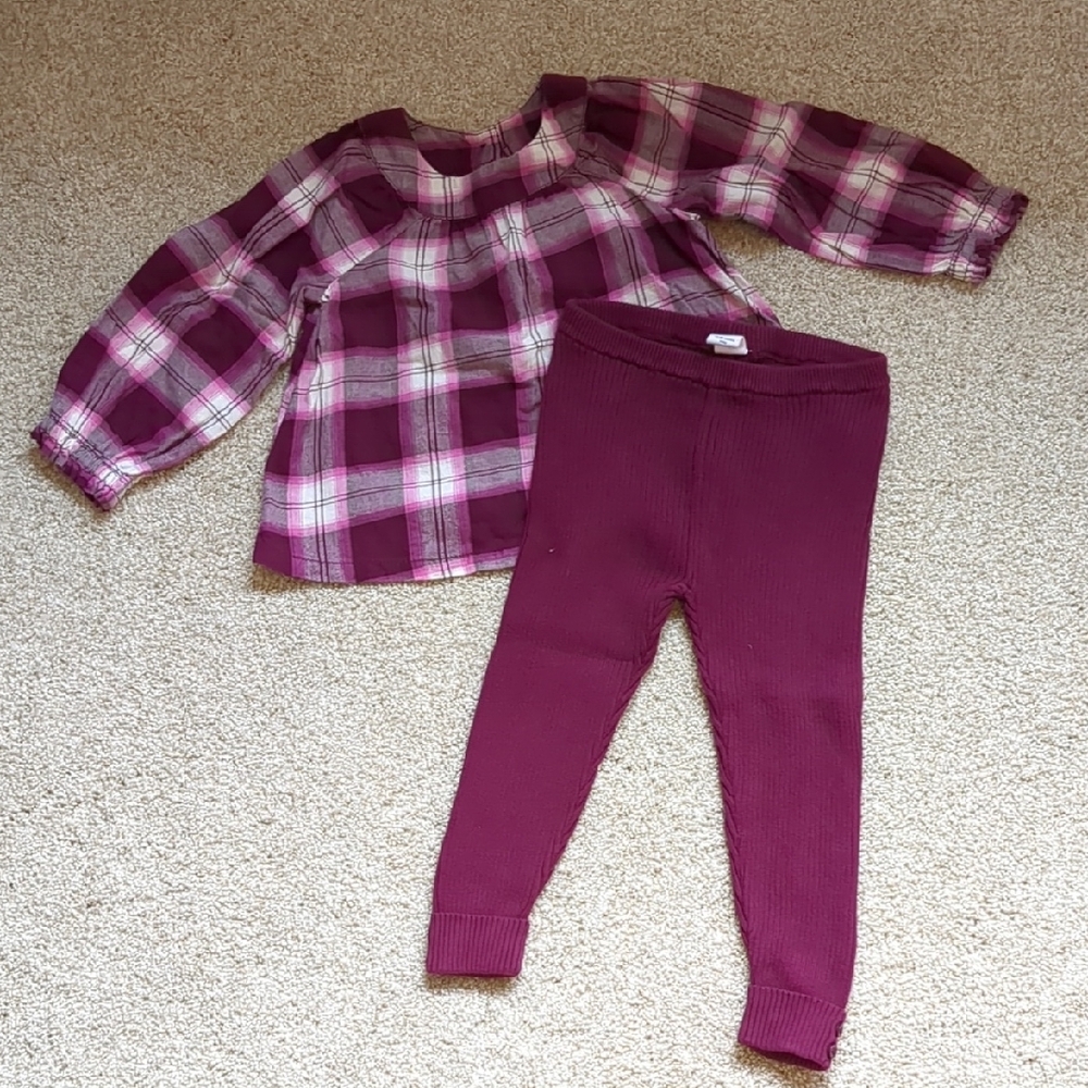 Plaid Top and Leggings Set - Purple